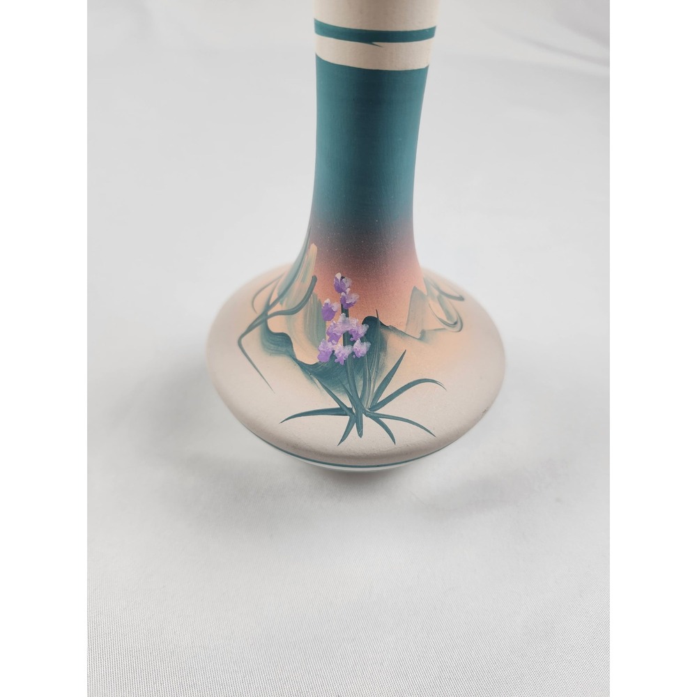 Vintage Hand Painted Southwestern Desert Bud Vase 8.5" Pottery Floral Signed 86